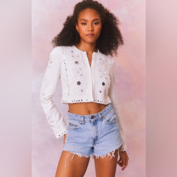 LoveShackFancy Jackets & Blazers - NWOT LoveShackFancy Veranda Artisanal Crop Jacket White Embroidery